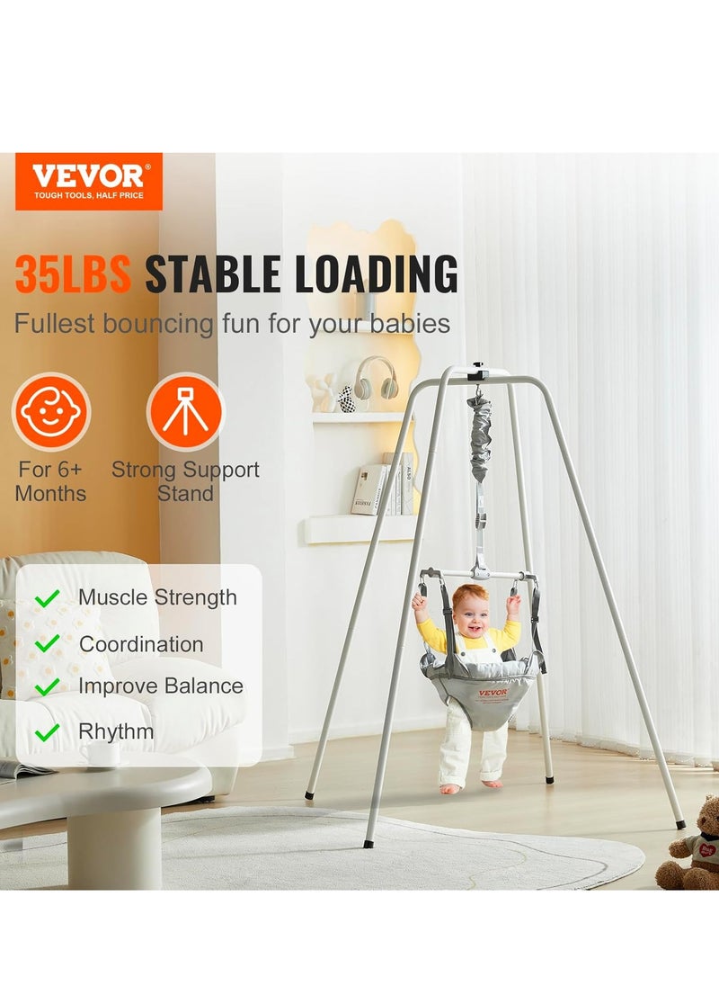 VEVOR Baby Jumper Bouncer, Height-Adjustable Baby Jumpers with Stand, Quick-Folding Toddler Infant Jumper for 6+ Months, Indoor and Outdoor Jumper Exerciser Gift for Babies, 35LBS Loading