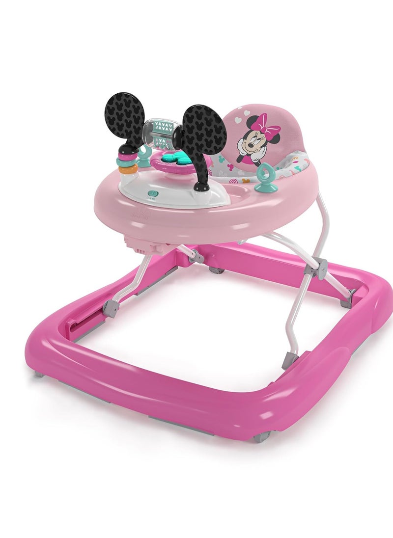 Bright Starts Disney Baby Minnie Mouse Forever Besties 2-in-1 Baby Activity Walker - Easy Fold Frame and Removable -Toy Station, 6 Months and up