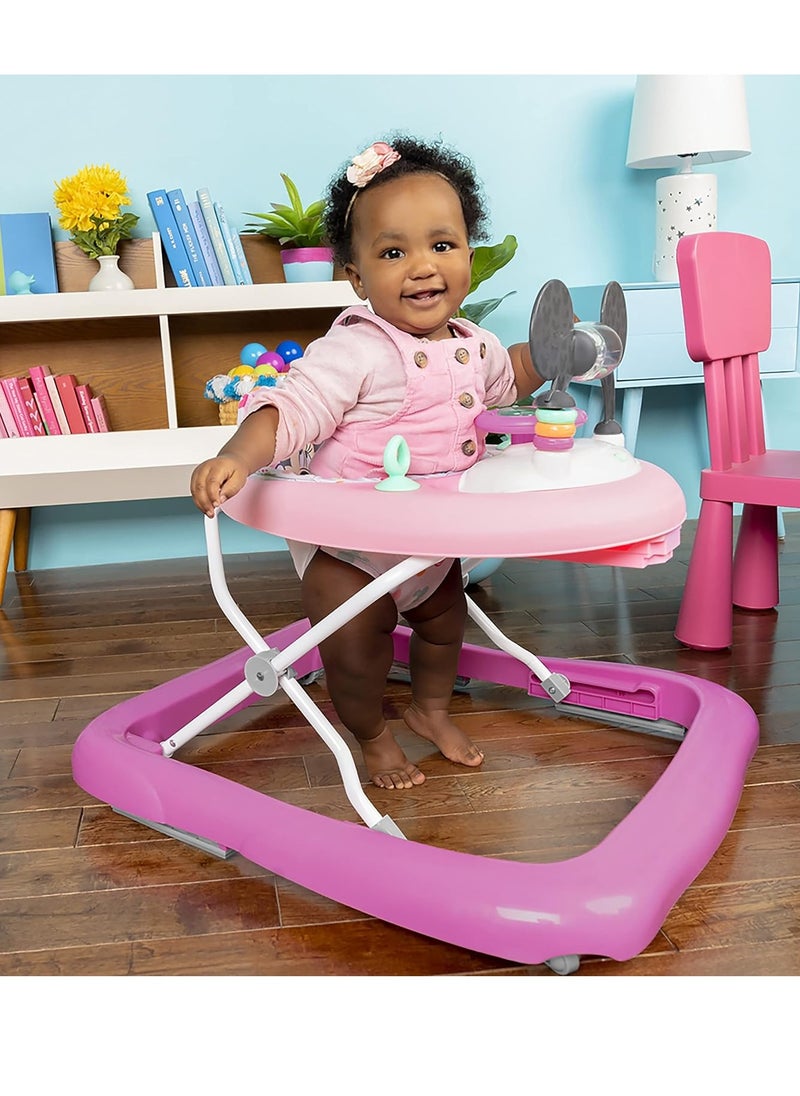 Bright Starts Disney Baby Minnie Mouse Forever Besties 2-in-1 Baby Activity Walker - Easy Fold Frame and Removable -Toy Station, 6 Months and up