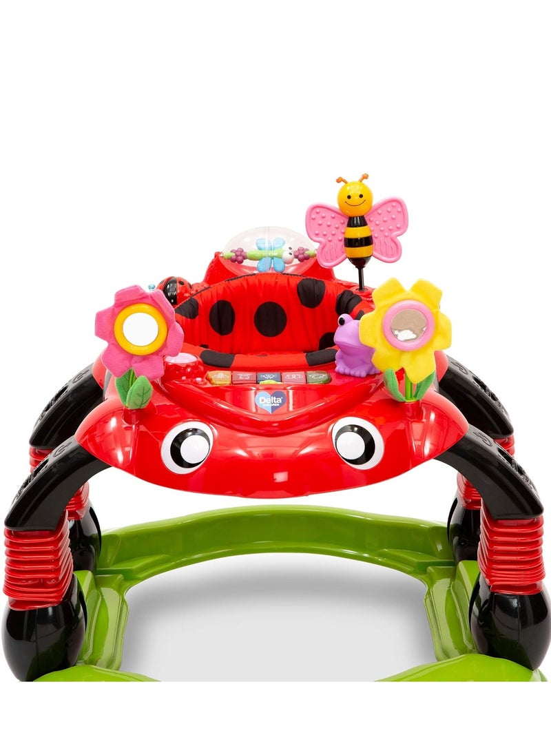 Delta Children Lil Play Station 4-in-1 Activity Walker - Rocker, Activity Center, Bouncer, Walker - Adjustable Seat Height - Fun Toys for Baby, Sadie the Ladybug