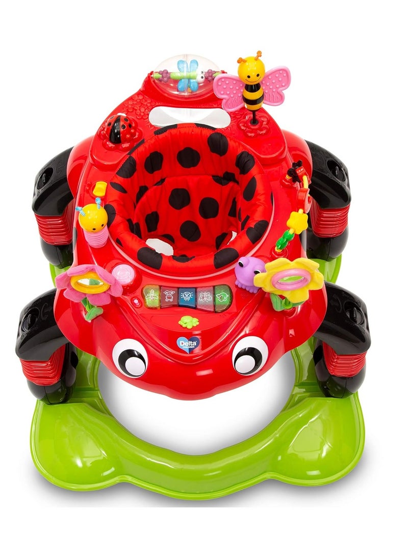 Delta Children Lil Play Station 4-in-1 Activity Walker - Rocker, Activity Center, Bouncer, Walker - Adjustable Seat Height - Fun Toys for Baby, Sadie the Ladybug