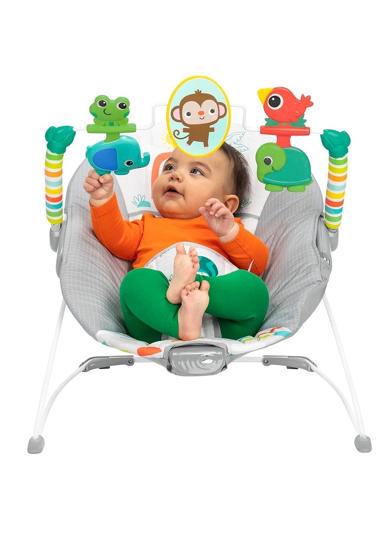 Bright Starts Playful Paradise Comfy Baby Bouncer Seat with Soothing Vibration and Toys, Unisex, 0-6 Months