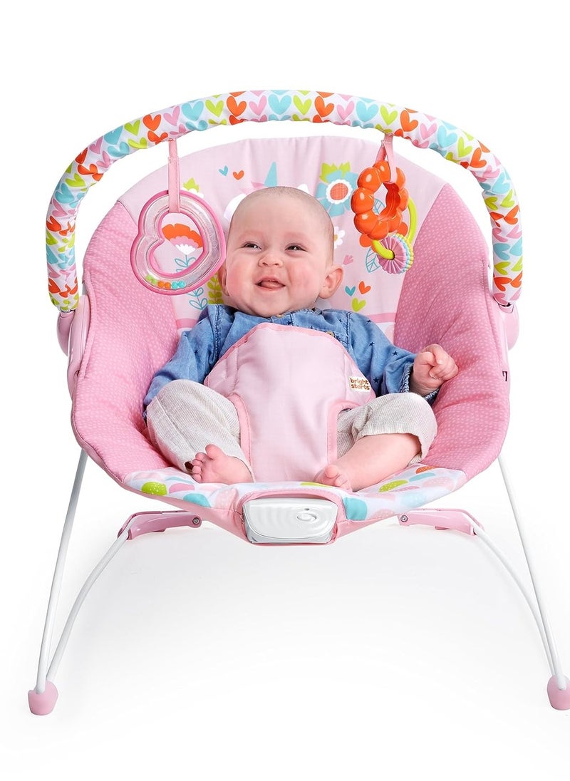 Bright Starts Baby Bouncer Soothing Vibrations Infant Seat - Removable -Toy Bar, Nonslip Feet, 0-6 Months Up to 20 lbs (Fancy Fantasy, Pink Unicorn)