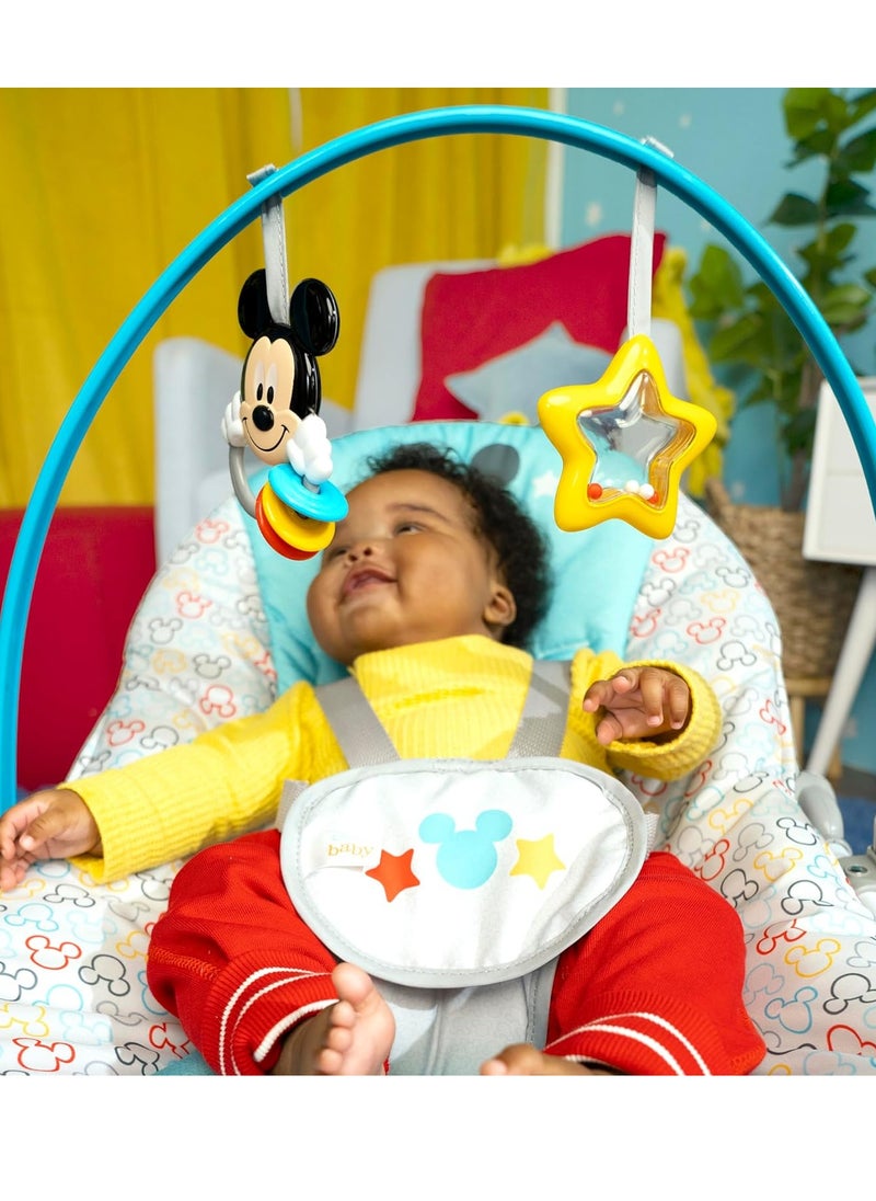 Bright Starts Disney Baby Mickey Mouse Infant to Toddler Rocker & Seat with Vibrations and Removable -Toy Bar, 0-30 Months Up to 40 lbs (Original Bestie)