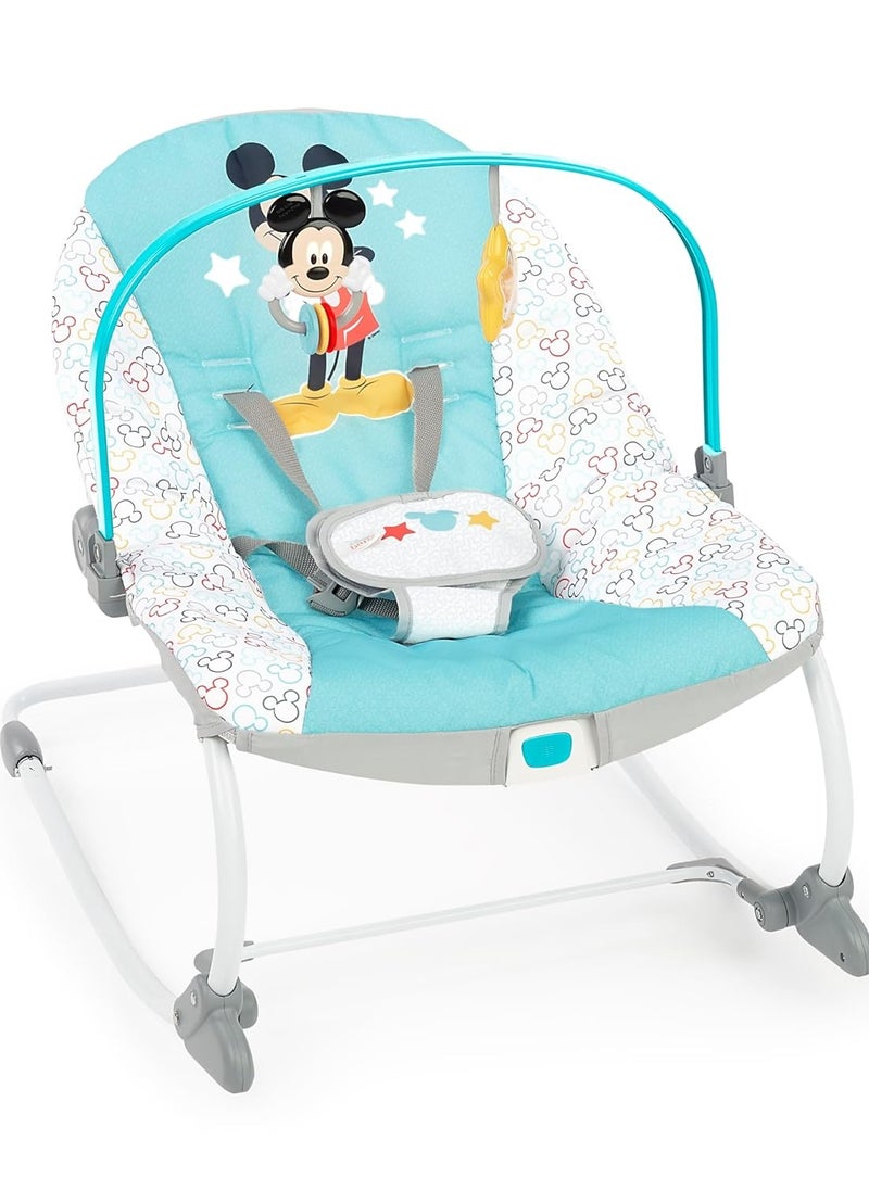 Bright Starts Disney Baby Mickey Mouse Infant to Toddler Rocker & Seat with Vibrations and Removable -Toy Bar, 0-30 Months Up to 40 lbs (Original Bestie)