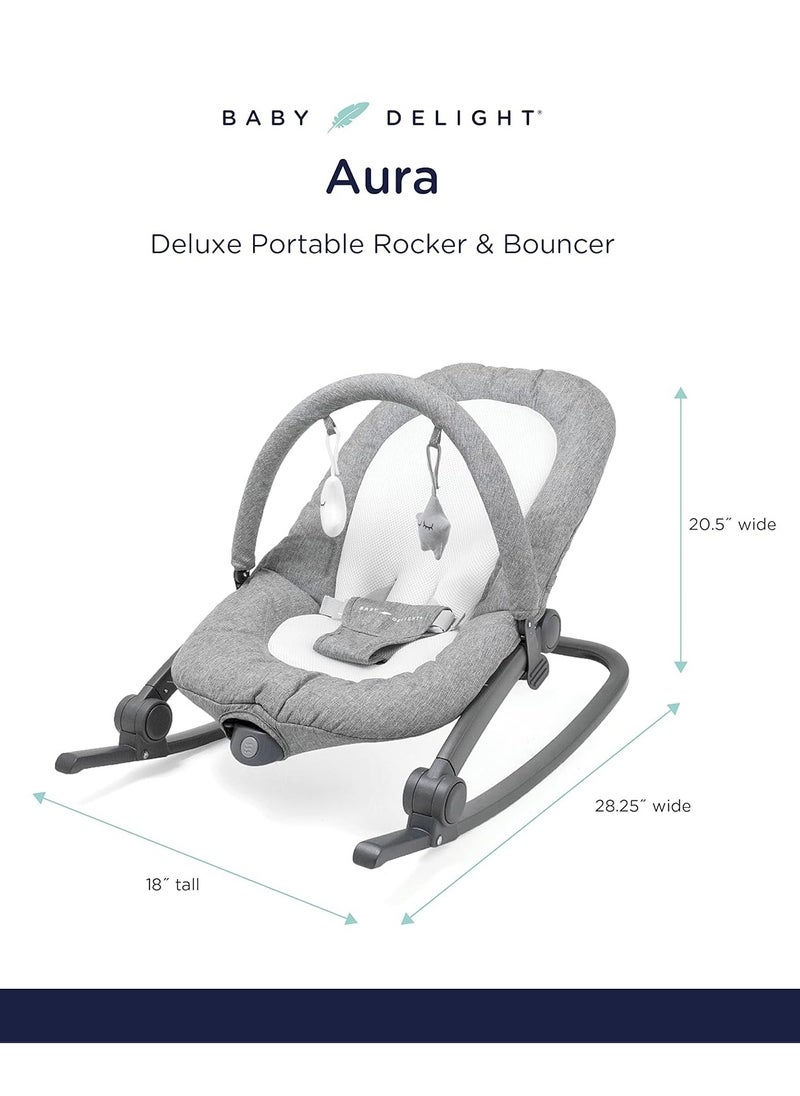 Baby Delight Aura Deluxe | Portable Baby Bouncer for Infants | Baby Rocker | Quilted Charcoal Tweed