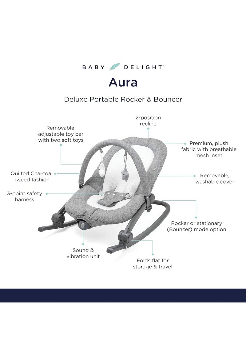 Baby Delight Aura Deluxe | Portable Baby Bouncer for Infants | Baby Rocker | Quilted Charcoal Tweed