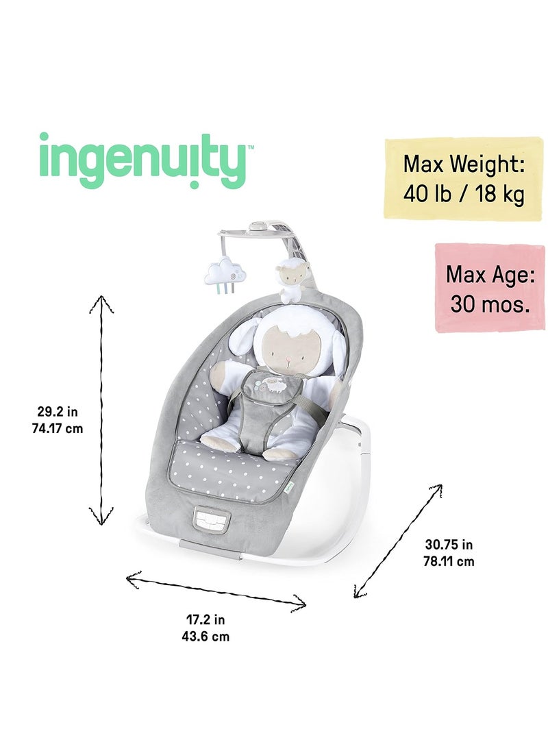 Ingenuity 2-in-1 Lightweight Infant to Toddler Rocker and Baby Bouncer - Tummy Time Mat, Vibrations & Sounds, 0-30 Months Up to 40 lbs (Cuddle Lamb)