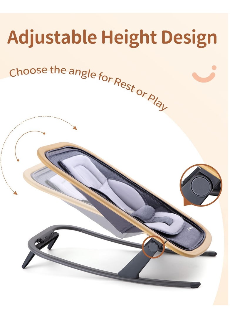 LAREX Baby Bouncer, Portable Bouncer Seat for Baby Rocker Chair Infant Bouncy Seat with 3-Point Harness, Infant 2-in-1 Rocker, 0-6 Months up to 20 lbs