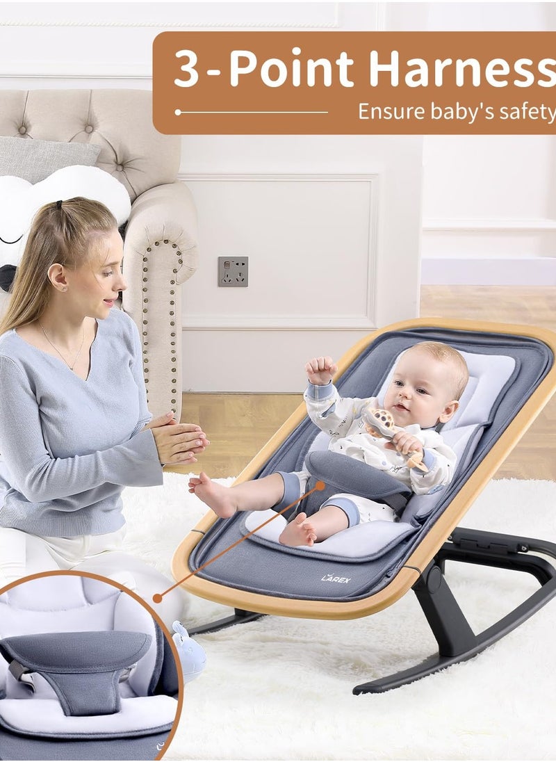 LAREX Baby Bouncer, Portable Bouncer Seat for Baby Rocker Chair Infant Bouncy Seat with 3-Point Harness, Infant 2-in-1 Rocker, 0-6 Months up to 20 lbs