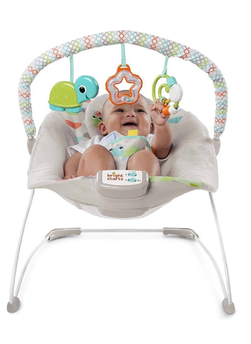 Bright Starts Baby Bouncer Soothing Vibrations Infant Seat - Taggies, Music, Removable -Toy Bar, 0-6 Months Up to 20 lbs (Happy Safari)