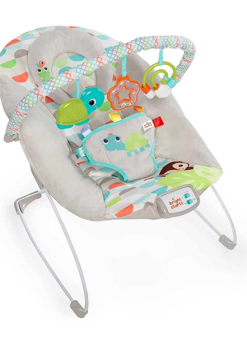 Bright Starts Baby Bouncer Soothing Vibrations Infant Seat - Taggies, Music, Removable -Toy Bar, 0-6 Months Up to 20 lbs (Happy Safari)