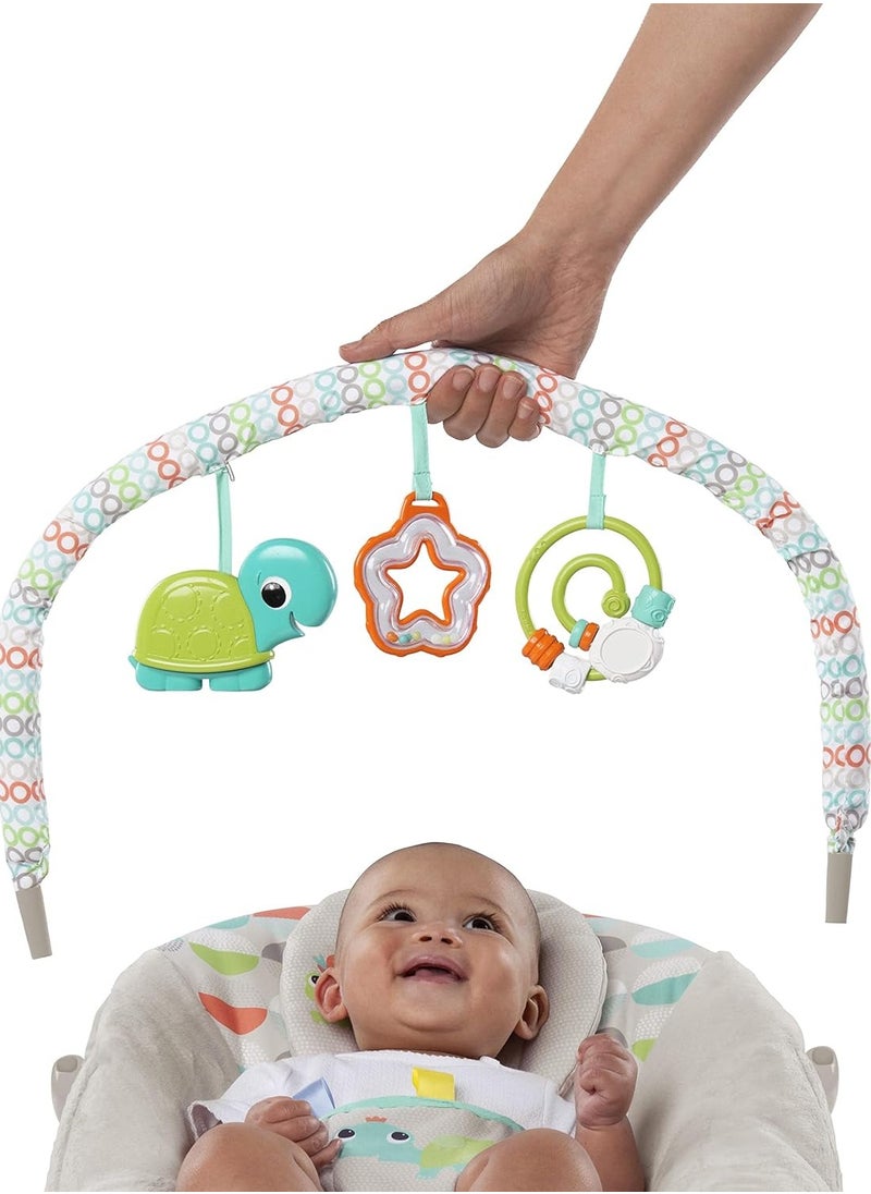 Bright Starts Baby Bouncer Soothing Vibrations Infant Seat - Taggies, Music, Removable -Toy Bar, 0-6 Months Up to 20 lbs (Happy Safari)