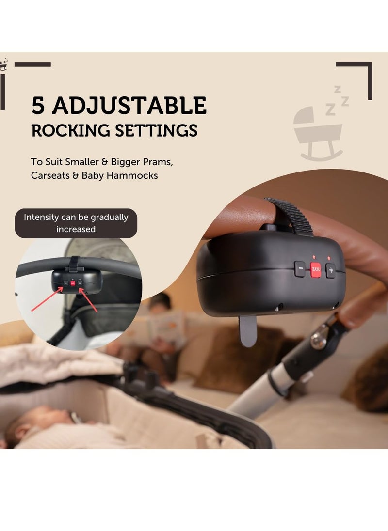 Zazu Robby Baby Rocker - Automatic Stroller Soothing Device, Adjustable Intensity, Cry Detection, Long-Lasting Rechargeable Battery, Weatherproof, Fits All Strollers