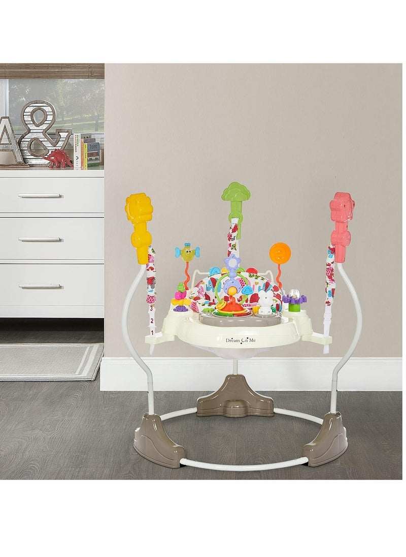 Dream On Me Zany 2-in-1 Baby Activity Center and Bouncer in Elephant Print, Sturdy and Strong Frame, 3 Height Positions, 360° Rotating Seat, 12 Songs with Flash Lights
