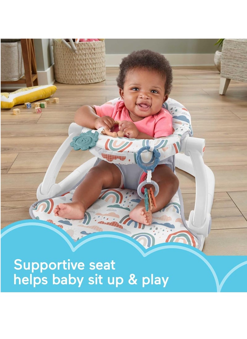 Portable Baby Chair Sit-Me-Up Floor Seat with Developmental Toys & Machine Washable Seat Pad, Rainbow Sprinkles