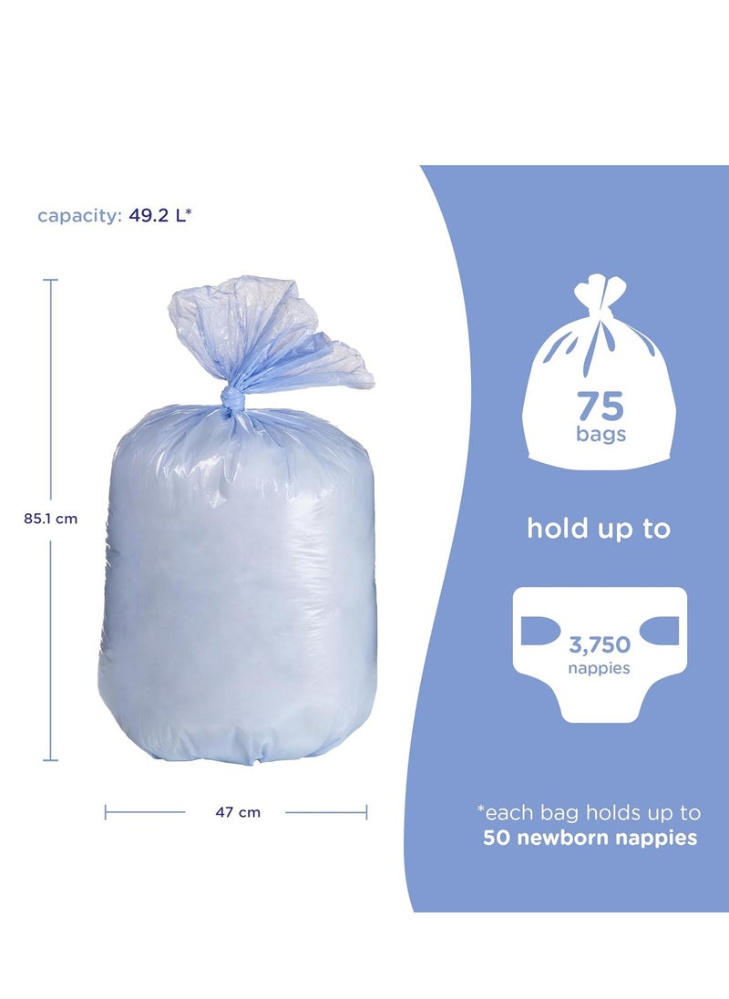 Ubbi Diaper Pail Plastic Bags, Disposable Baby Waste Bags, 3 Pack, 75 Count, 13-Gallon Bags