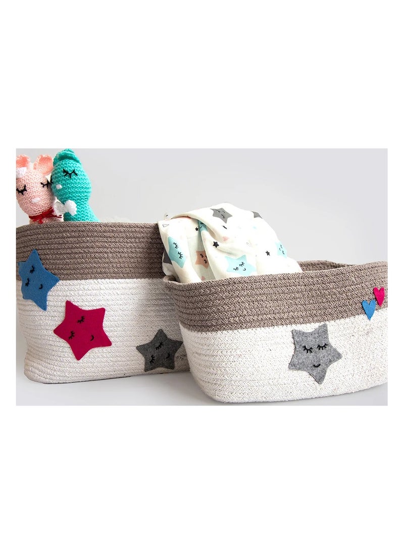 Yellow Doodle Cotton Rope Baskets - Twinkly Stars (Set Of 2)