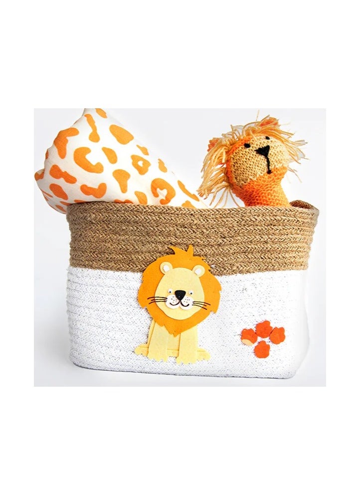 Yellow Doodle Cotton Rope Basket - Baby Animals  (Medium)