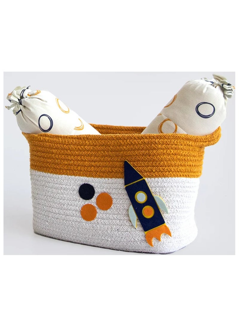 Yellow Doodle Cotton Rope Basket - Child Of The Universe (Medium)