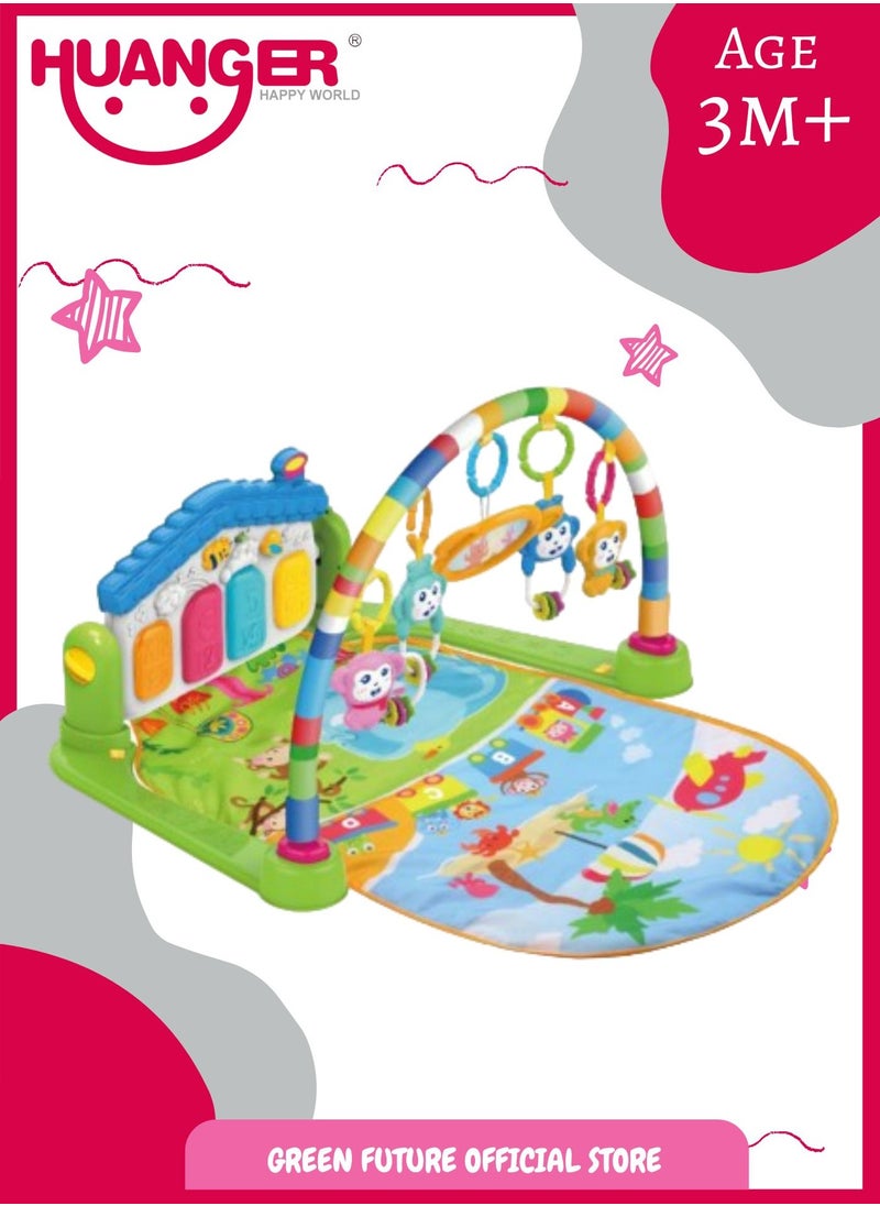 Baby Playmat w/ Piano Music, 2 in 1 Hanging Toys and Colorful Mat for Newborns and Infants, Early Learning Playmat