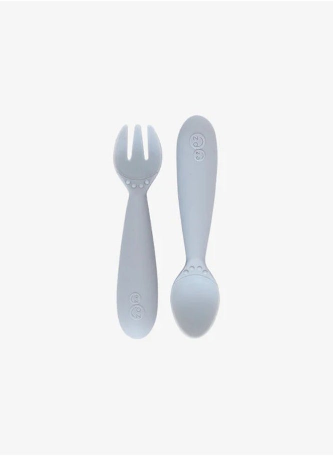 Baby Mini Fork And Spoon Set, Kids Cutlery Set With Case - 12M+ - Pewter