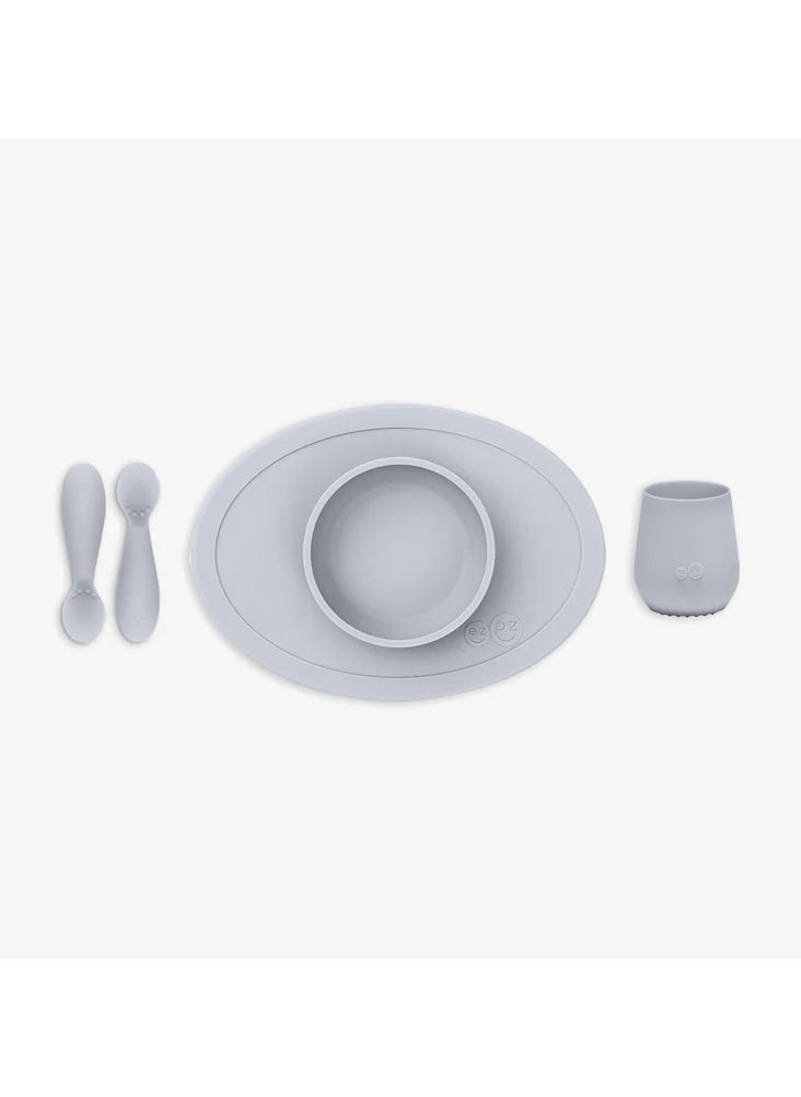 Ezpz Tiny Collection Set Sage 100% Silicone Cup, Spoon & Bowl With Built In Placemat For First Foods, Baby Led Weaning, Purees Designed By A Pediatric Feeding Specialist 6 Months above, Green (Pewter)