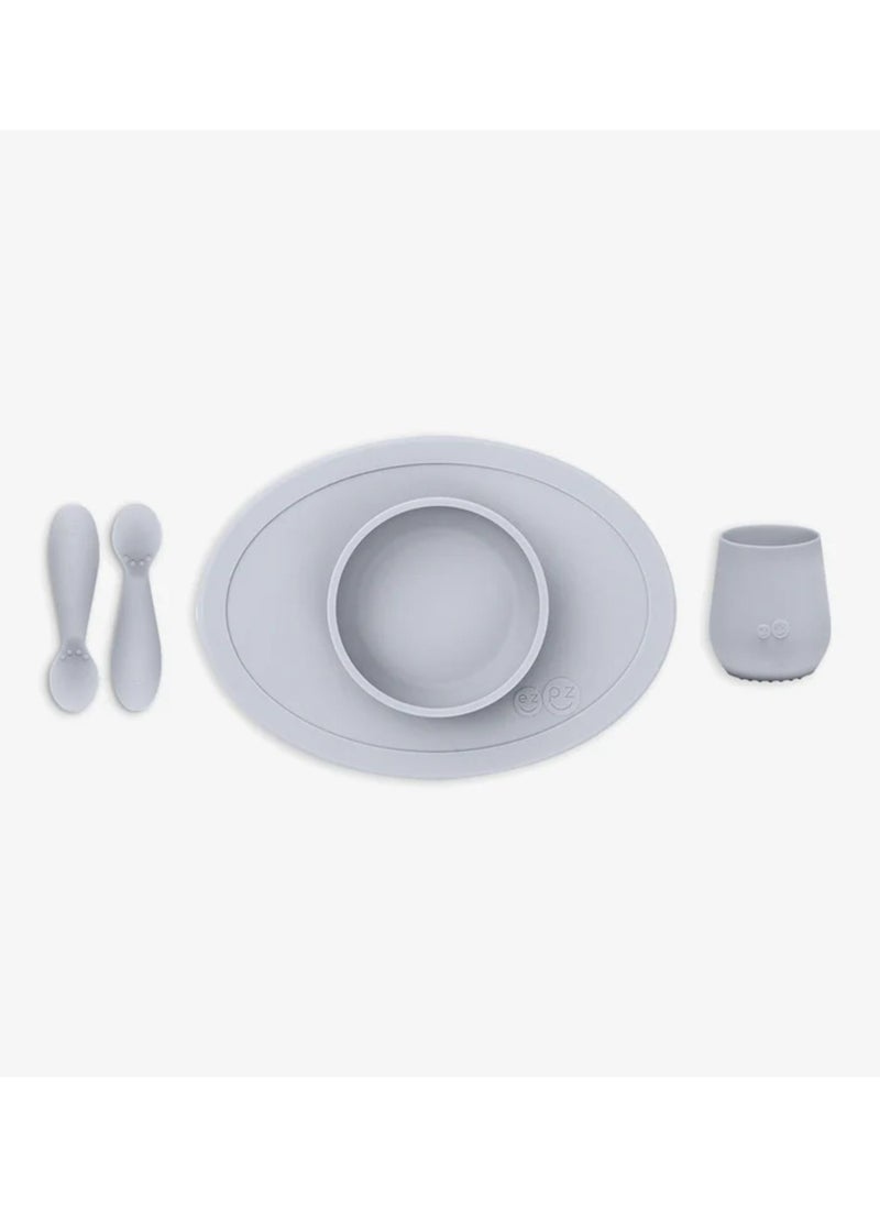 Ezpz Tiny Collection Set Sage 100% Silicone Cup, Spoon & Bowl With Built In Placemat For First Foods, Baby Led Weaning, Purees Designed By A Pediatric Feeding Specialist 6 Months above, Green (Pewter)