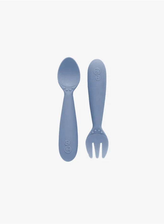 Baby Mini Fork And Spoon Set, Kids Cutlery Set With Case - 12M+ - Indigo