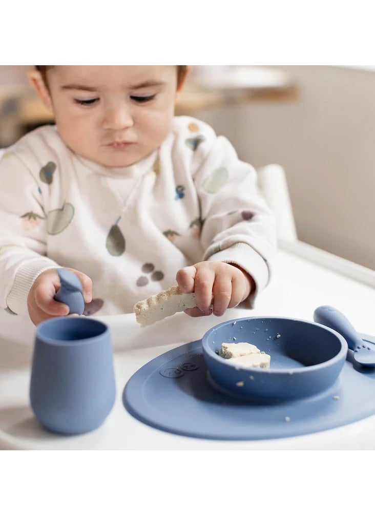 Ezpz Tiny Collection Set Sage 100% Silicone Cup, Spoon & Bowl With Built In Placemat For First Foods, Baby Led Weaning, Purees Designed By A Pediatric Feeding Specialist 6 Months above, Green (Indigo)