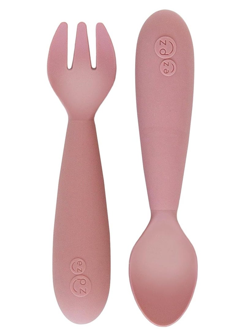 Baby Mini Fork And Spoon Set, Kids Cutlery Set With Case - 12M+ - Blush