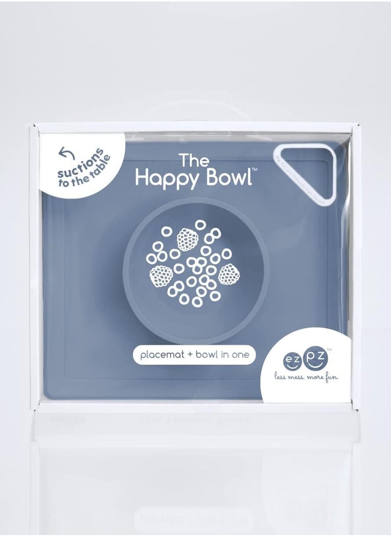 Happy Bowl 24 Months + 100% Silicone Suction Plates For Babies - Baby Plate - Bowl With Built-In Placemat For Toddlers And Preschoolers - Indigo