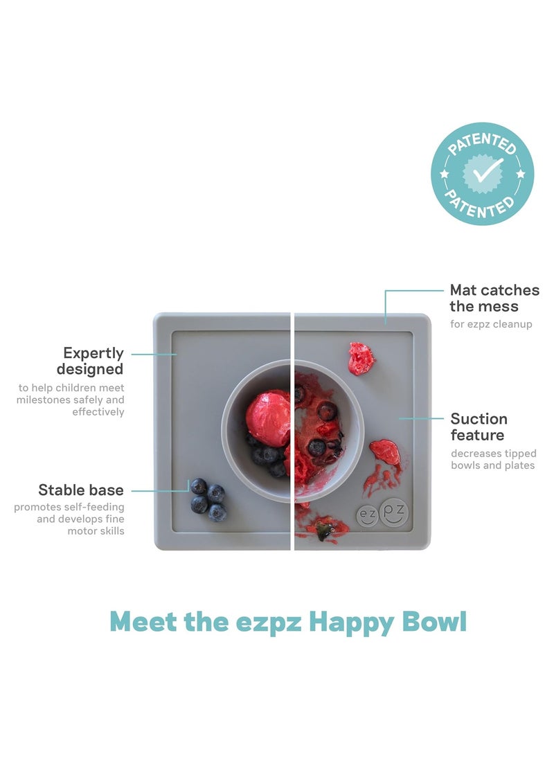 Happy Bowl 24 Months + 100% Silicone Suction Plates For Babies - Baby Plate - Bowl With Built-In Placemat For Toddlers And Preschoolers - Pewter