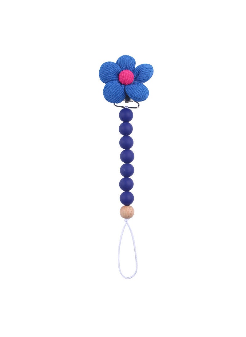 New baby products flower pacifier clip baby soothing silicone DIY beaded wooden beads pacifier chain anti-drop chain Royal Blue