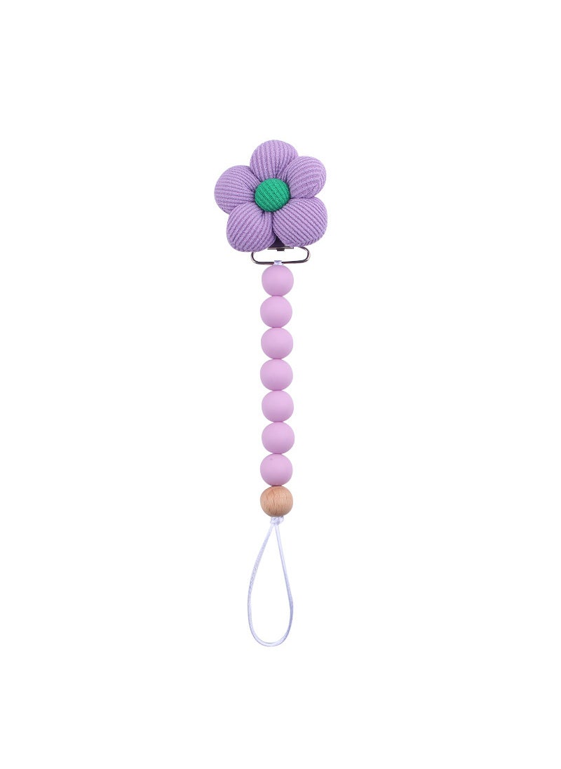 New baby products flower pacifier clip baby soothing silicone DIY beaded wooden beads pacifier chain anti-drop chain Purple