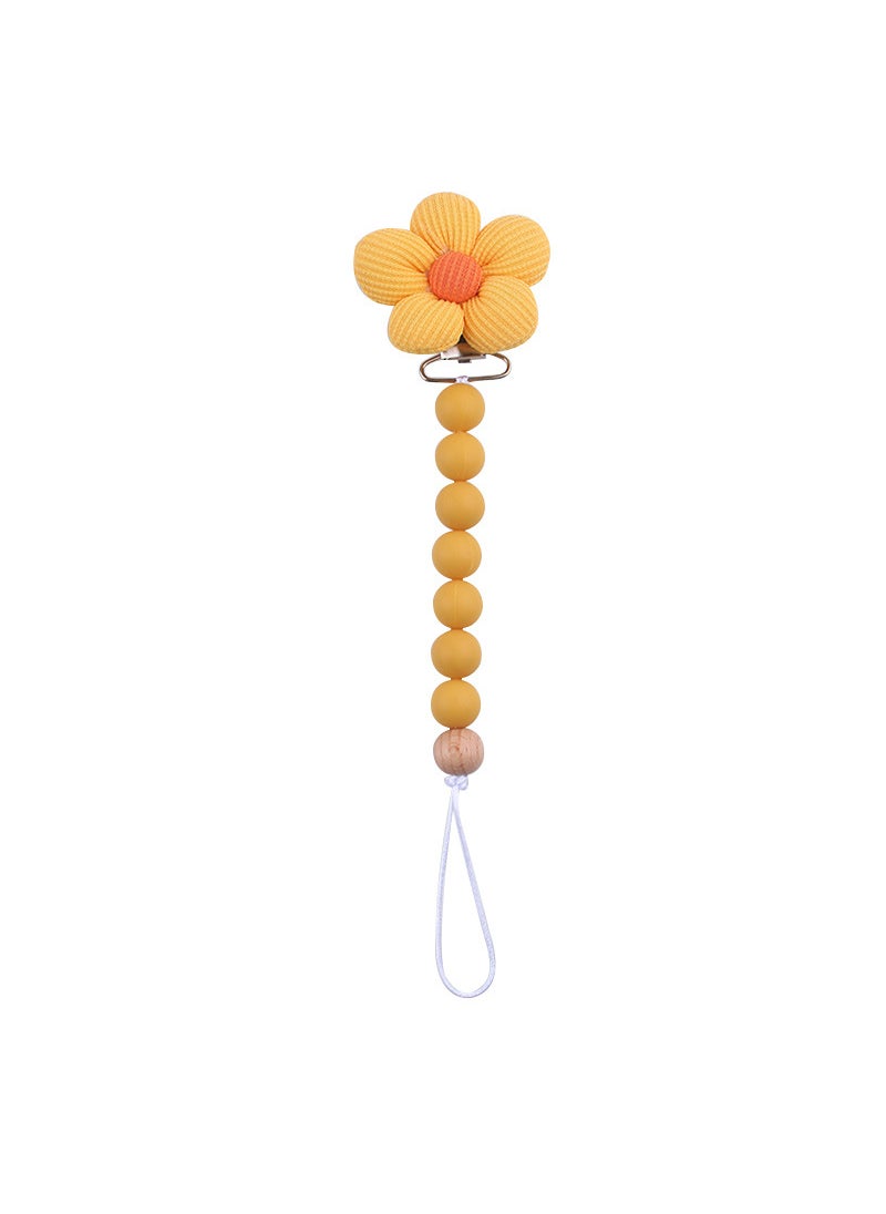 New baby products flower pacifier clip baby soothing silicone DIY beaded wooden beads pacifier chain anti-drop chain Yellow