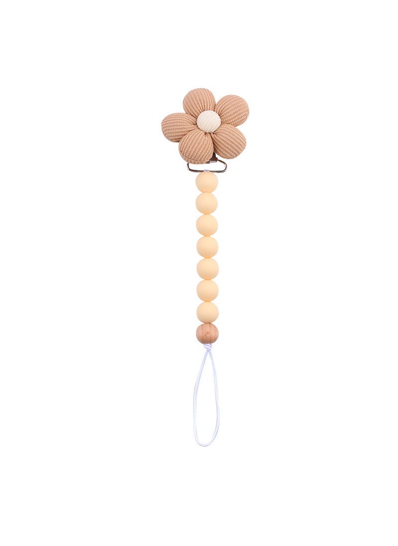 New baby products flower pacifier clip baby soothing silicone DIY beaded wooden beads pacifier chain anti-drop chain taupe