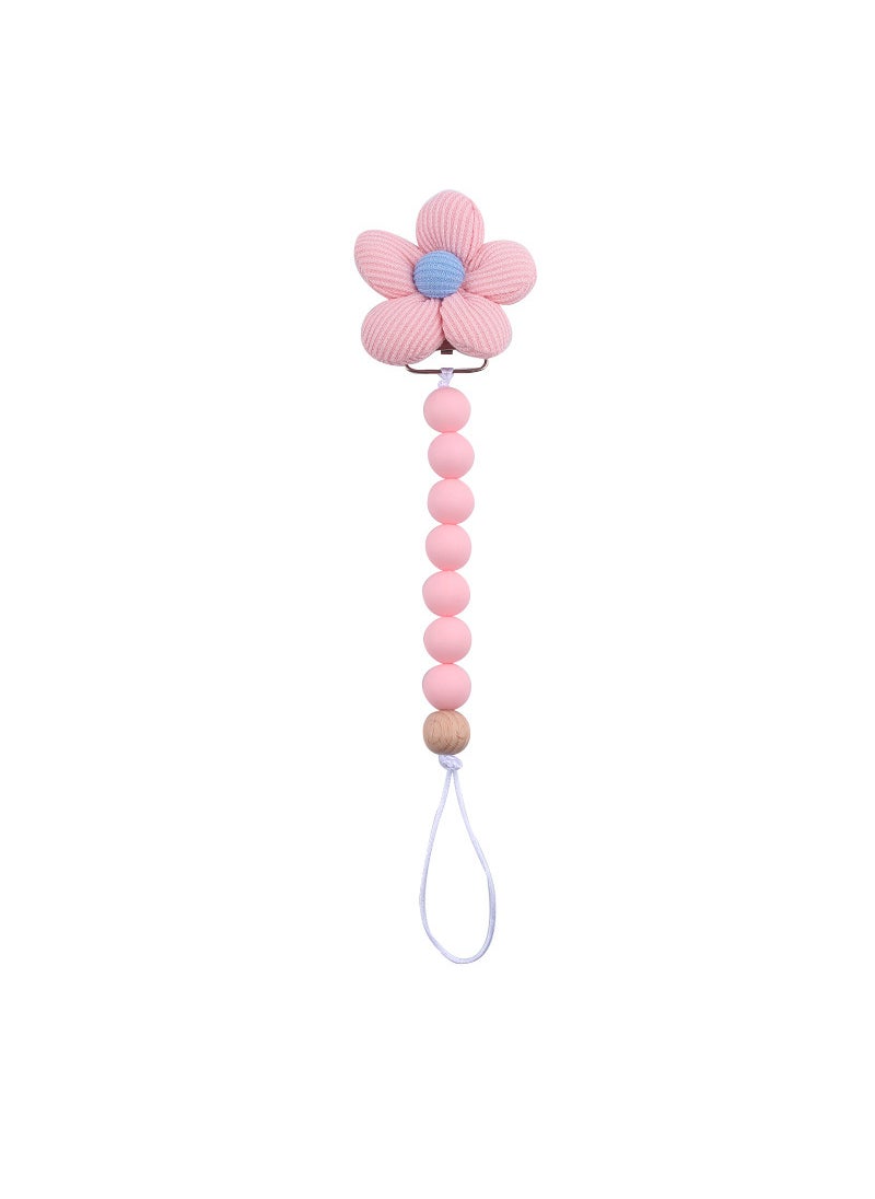 New baby products flower pacifier clip baby soothing silicone DIY beaded wooden beads pacifier chain anti-drop chain Pink