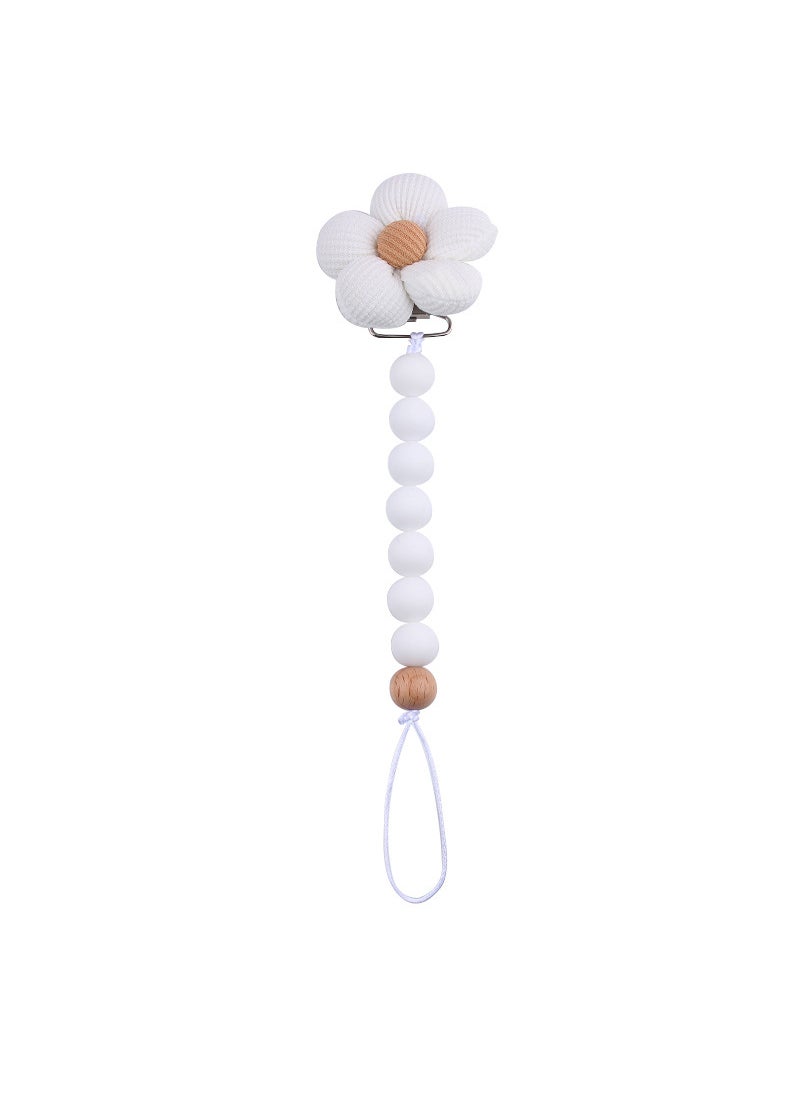 New baby products flower pacifier clip baby soothing silicone DIY beaded wooden beads pacifier chain anti-drop chain White