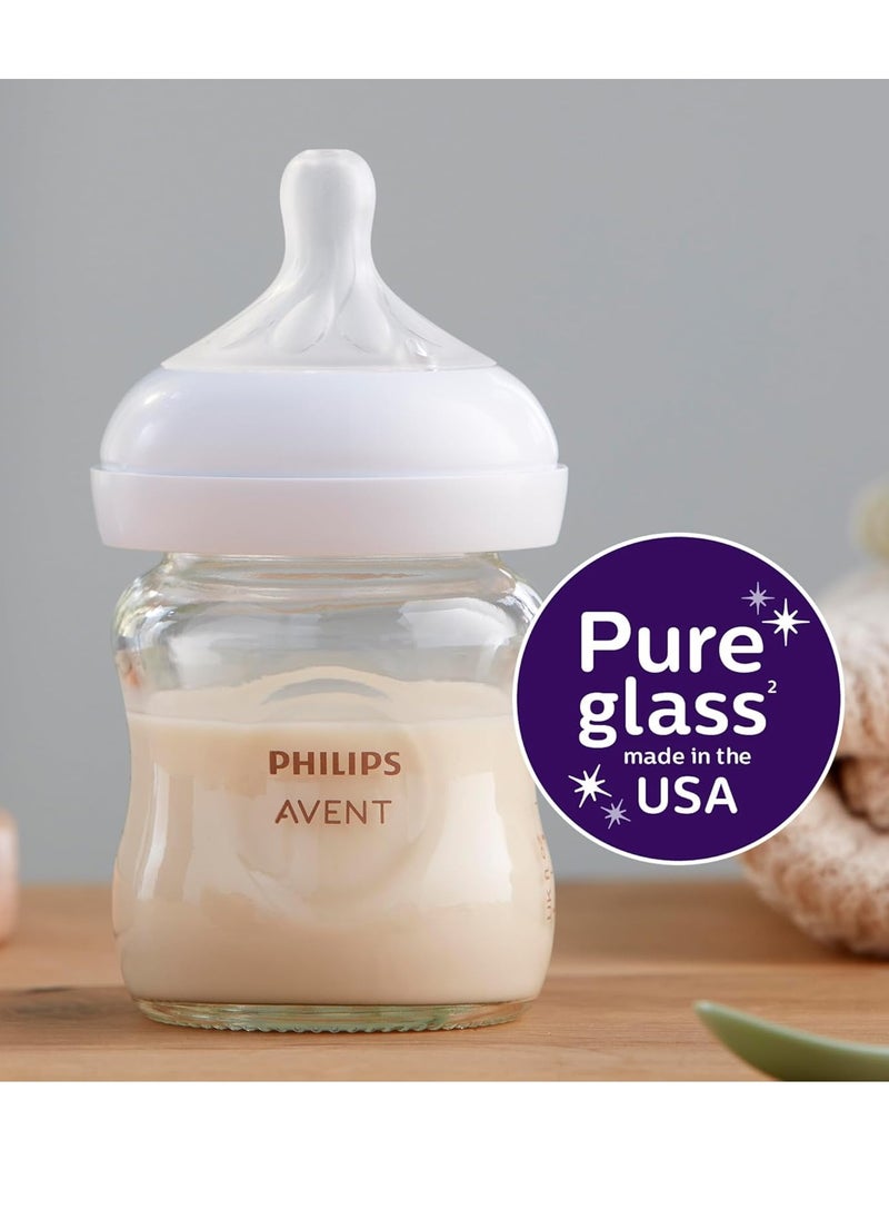 Philips AVENT Glass Natural Baby Bottle with Natural Response Nipple, Clear, 4oz, 4pk, SCY910/04