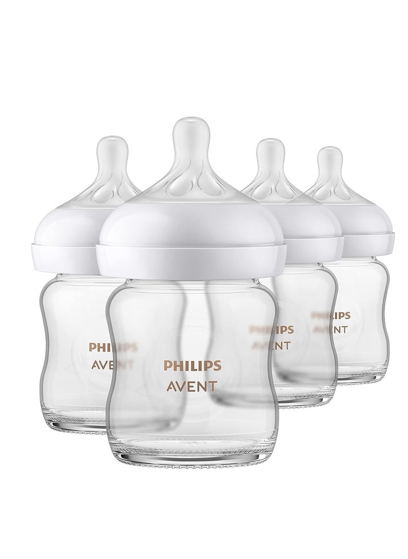 Philips AVENT Glass Natural Baby Bottle with Natural Response Nipple, Clear, 4oz, 4pk, SCY910/04