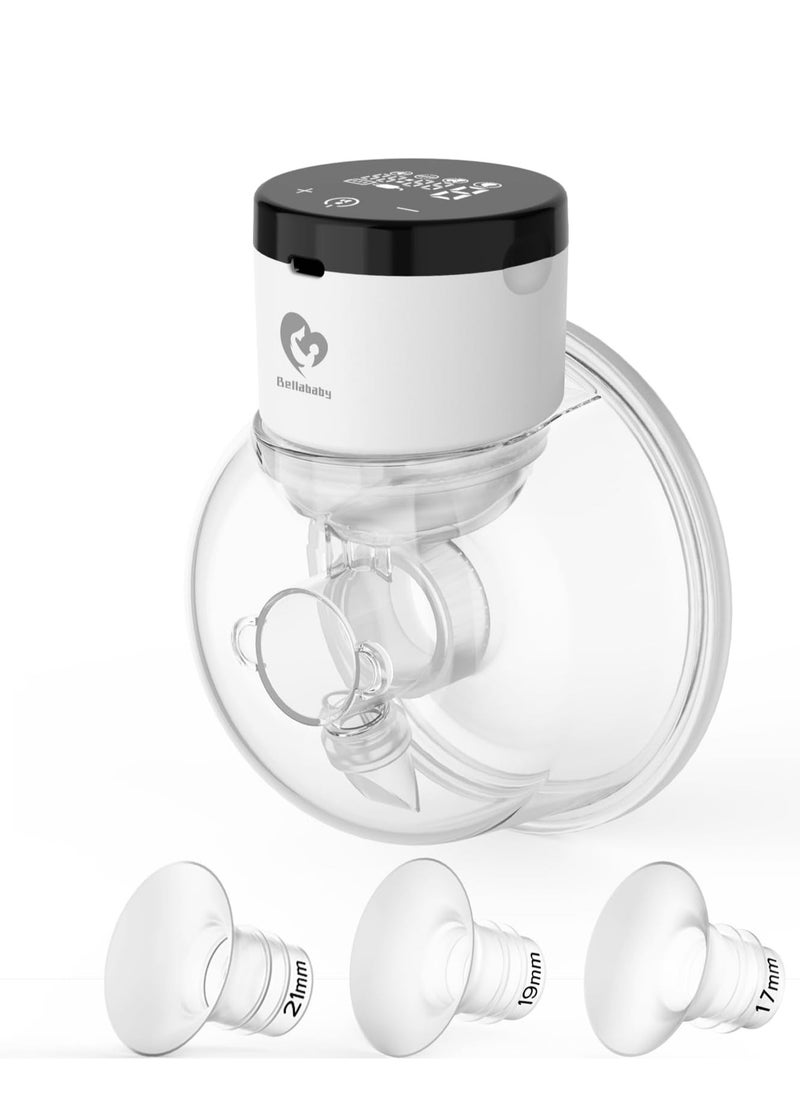 Bellababy Hands-Free Breast Pump Wearable Upgraded with 17mm, 19mm, 21mm Inserts, Touch Control LED Display Electric Breast Pump Portable Low Noise, 4 Modes & 9 Levels Suction, 24mm flange, 6 oz