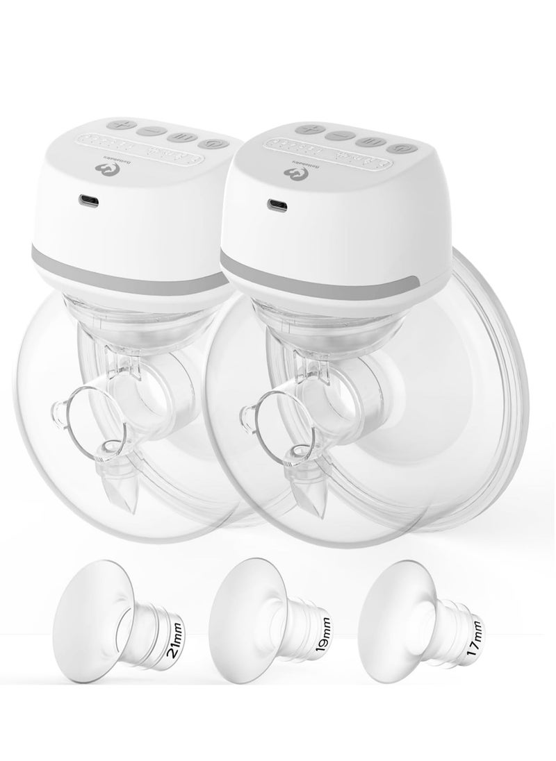 Bellababy Hands-Free Breast Pumps Wearable, Electric Double Breast Pumps Portable Wireless Low Noise, 4 Modes & 6 Levels Suction, Come with 24mm flanges and 17mm, 19mm, 21mm Inserts, 6 oz, 2 Packs