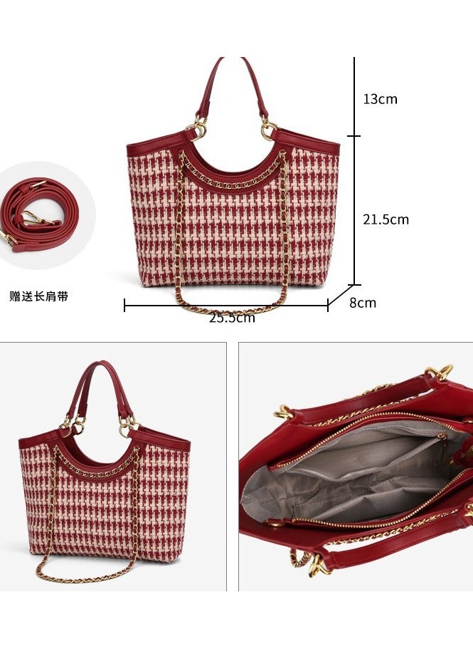 Red Bag Women's Large Capacity Thousand Bird Plaid Handbag Stylish Wedding Bag Women's Bride's New Year Gift Single Shoulder Wedding Bag