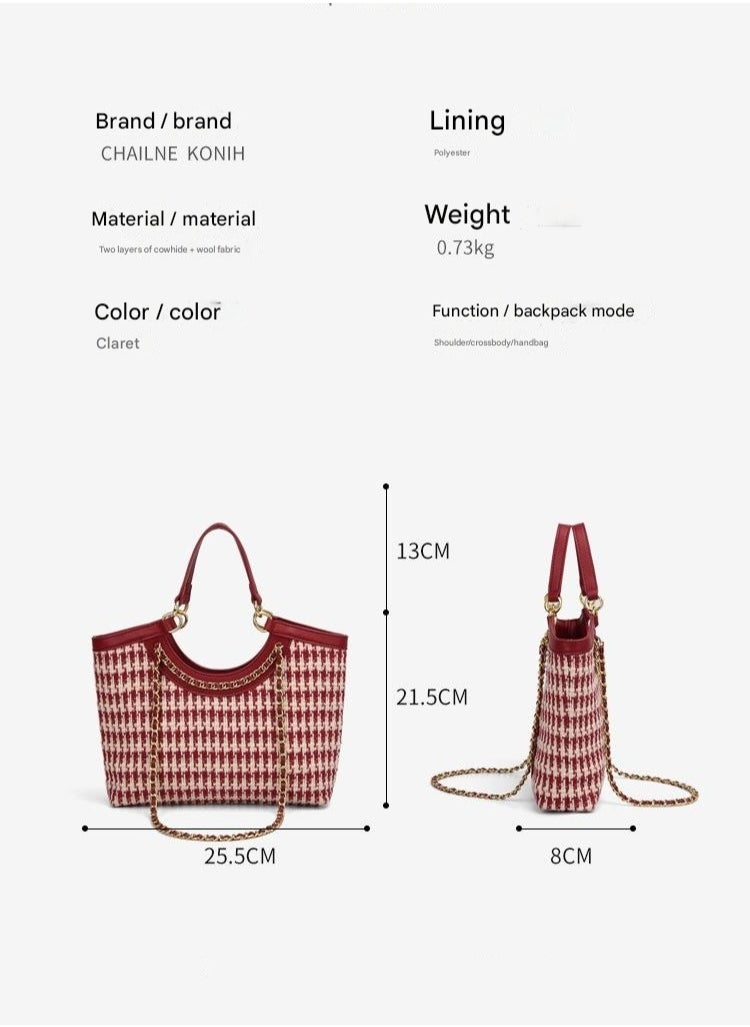 Red Bag Women's Large Capacity Thousand Bird Plaid Handbag Stylish Wedding Bag Women's Bride's New Year Gift Single Shoulder Wedding Bag