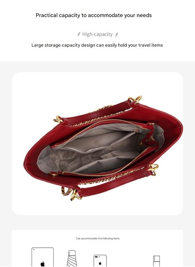 Red Bag Women's Large Capacity Thousand Bird Plaid Handbag Stylish Wedding Bag Women's Bride's New Year Gift Single Shoulder Wedding Bag