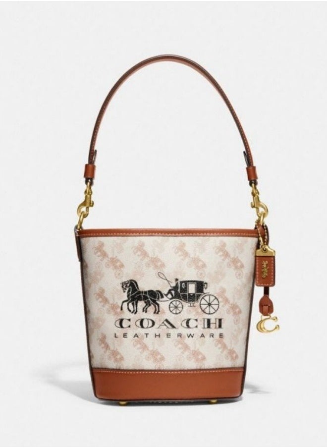 COACH Women's Light Luxury Carriage Pattern Printed DAKOTA 16 Size Bucket Bag (White)