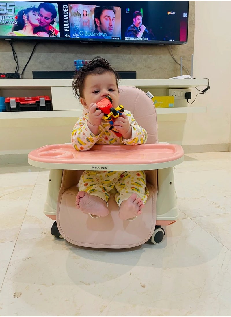 Polka Tots 3-in-1 High Chair with Wheel and Cushion - Pink