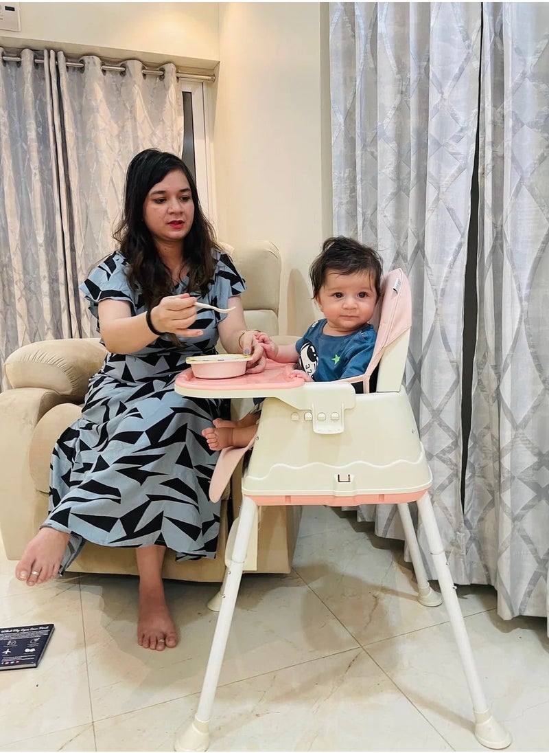 Polka Tots 3-in-1 High Chair with Wheel and Cushion - Pink