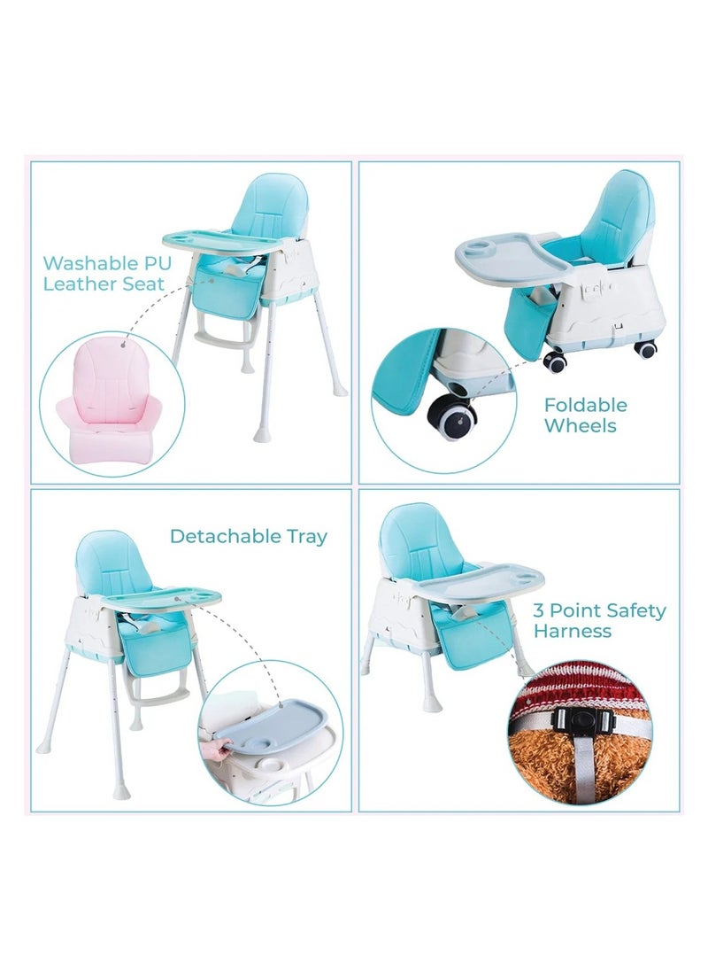 Polka Tots 3-in-1 High Chair with Wheel and Cushion - Blue